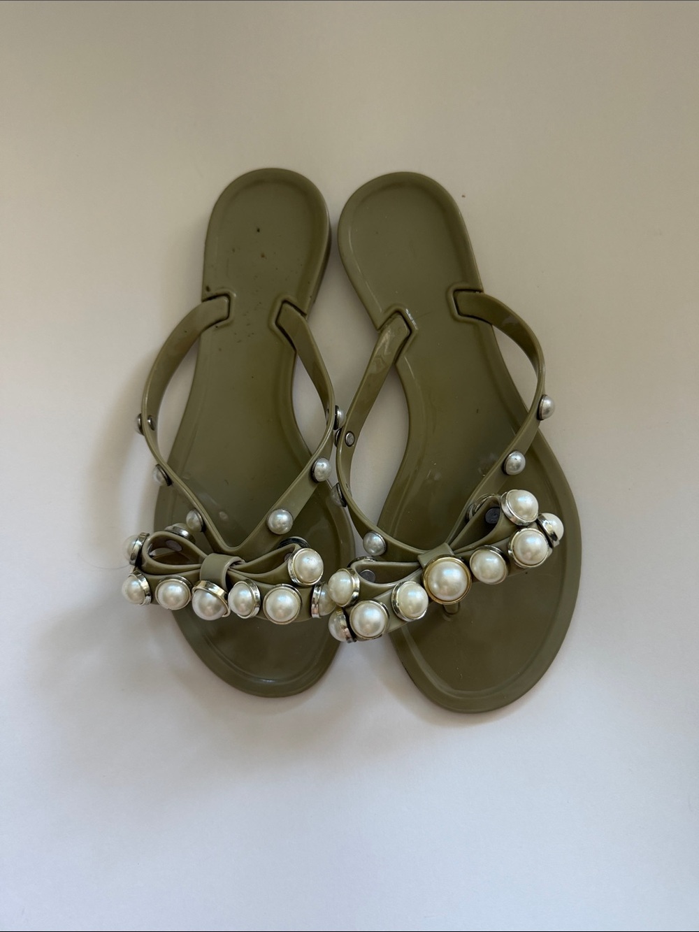 Jelly Flip Flops Sandals with Faux Pearls Bow Design size 36